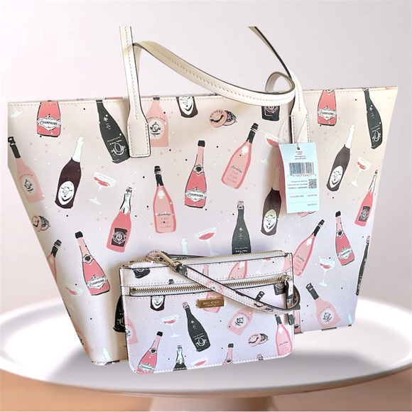 Kate Spade NWT 2pc set Shore Street Champagne Margareta Pink Tote & wristlet - Picture 1 of 15